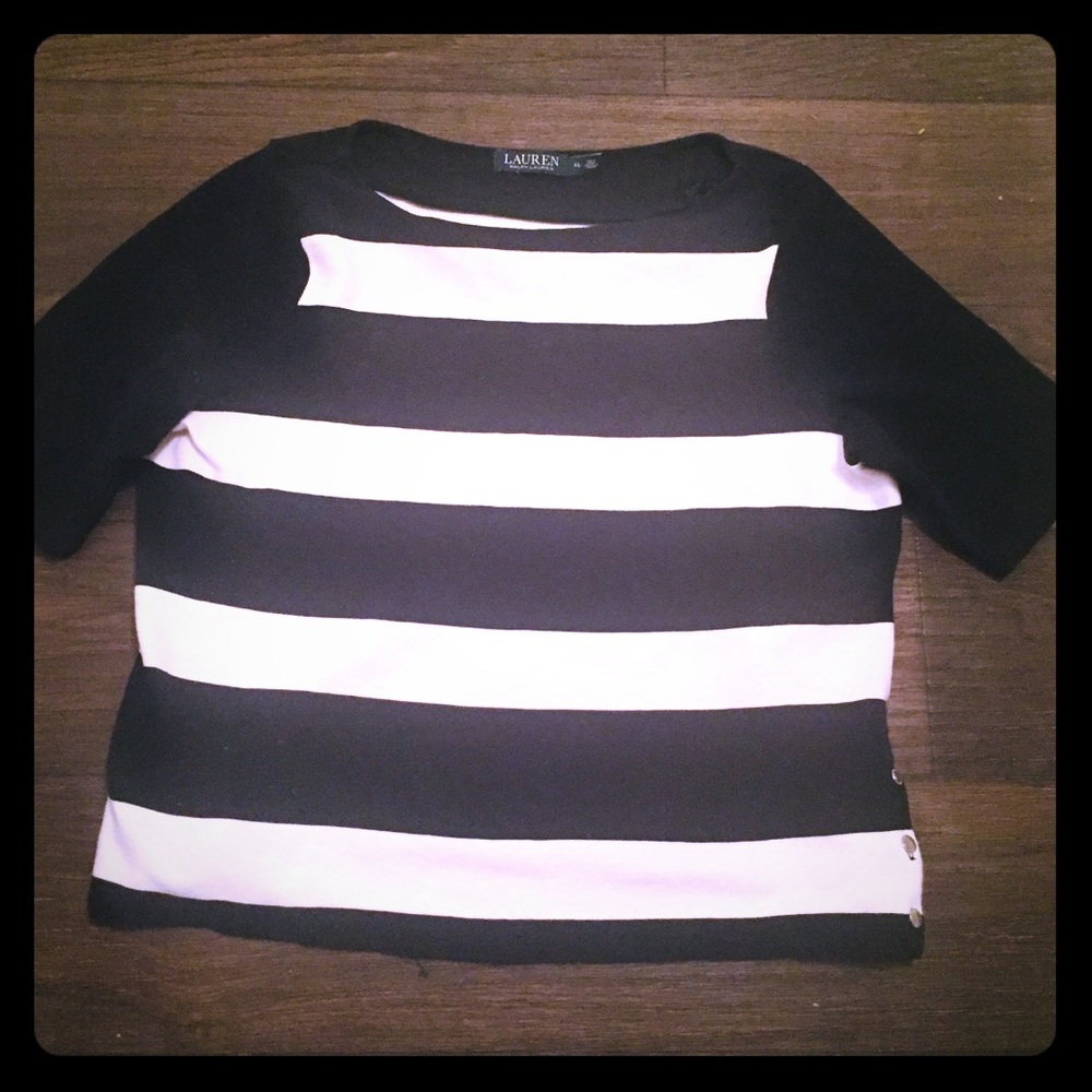 Ralph Lauren, black and white striped shirt.